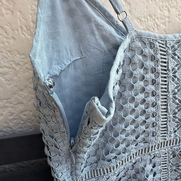 Abercrombie & Fitch Crochet Lace Overlay Mini Dress in Light Blue | Size XS - Picture 5 of 6
